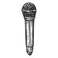 Retro microphone sketch isolated. Music equipment for karaoke in hand drawn style Royalty Free Stock Photo