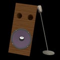 Retro microphone and speaker cabinet isolated on black background,3D rendering Royalty Free Stock Photo