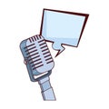 Retro microphone and square bubble icon, colorful design