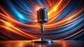 Retro microphone on a stage with abstract background of vibrant swirling lights and colors. Generative AI Royalty Free Stock Photo