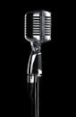 Retro microphone on stand on black