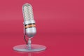 Retro microphone in trending viva magenta colors, 3D rendering