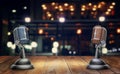 Retro microphones on wooden table Royalty Free Stock Photo