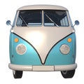Retro 1960 minibus Bus- Front view white background 3D Rendering Ilustracion 3D Royalty Free Stock Photo