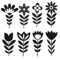 Retro 8 minimalist mid mod flowers silhouette icon set. Royalty Free Stock Photo