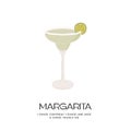 Retro minimalist poster of Margarita cocktail recipe. with salt and lime. Tropical mexican drink with alcohol in martini