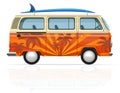 Retro minivan with a surfboard vector illustration Royalty Free Stock Photo