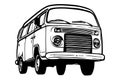 Retro minivan vector illustration - hand drawn - Out line