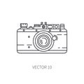 Retro 35mm film camera vector line icon. Summer travel vacation, tourism, camping. 1960s style. Old photography Royalty Free Stock Photo