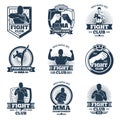 Retro mma vector emblems and labels. Fight club vintage logos