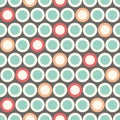 Retro Mod Vector Seamless Polka Dot Pattern in Blue, Red, Orange on Beige Background. Stylish Graphic Abstratc Print Royalty Free Stock Photo