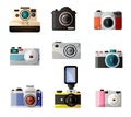 Retro and Modern Digital Photo Cameras Set Vector Illustration Royalty Free Stock Photo