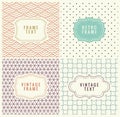 Retro Mono Line Frames with place for Text. Vector Design Template, Labels, Badges on Seamless Geometric Patterns