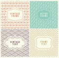 Retro Mono Line Frames with place for Text. Vector Design Template, Labels, Badges on Seamless Geometric Patterns
