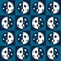 Retro moon phases - Square checks seamless pattern in blue and beige