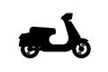 Retro motor scooter black icon. Traditional recreational motorcycle transport road sign. Moped delivery symbol. Vintage