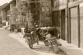 Retro oldtimer motorbikes in the rustic town of Xingping, China Royalty Free Stock Photo