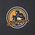 Retro motorcycle emblem on dark grunge background.
