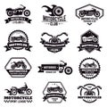 Retro motorcycle emblems. Biker club motorcycle badges, bike stamp, motorbike wheel wings emblem, motorcycle labels Royalty Free Stock Photo