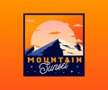 Retro mountain badge with sunset. Vector vintage styled outdoor wilderness badge