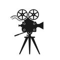 Retro movie camera black silhouette on white background Royalty Free Stock Photo