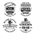 Retro movies and cinema set of four vector emblems