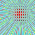 Retro multicolor rays comic trendy background with red heart gradient halftone and dotted shades pop art style. Vector