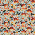 retro mushroom pattern in dull blue