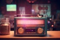 Musical retro background with boombox Royalty Free Stock Photo
