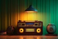 Musical retro background with player Royalty Free Stock Photo