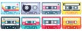 Retro music cassette. Stereo DJ tape, vintage 90s cassettes tapes and audio tape vector set