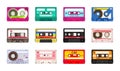Retro music cassettes. Realistic old school sound record technology. 90s and 80s party and entertainment. Audio