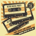 Retro Music Compact Cassette Vintage Signage Poster Vector