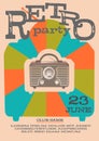 Retro Music Party celebration vintage flyer, banner or template. Design trendy vintage colors with retro radio.