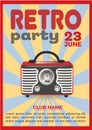 Retro Music Party celebration vintage flyer, banner or template. Design trendy vintage colors with retro radio.