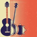 Retro Music poster background with musical instruments on old pa Royalty Free Stock Photo