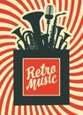 Retro music poster with musical instruments