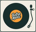 Retro music poster with vinyl record and player Royalty Free Stock Photo