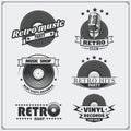 Retro music studio emblems, labels, badges and design elements. Royalty Free Stock Photo