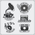 Retro music studio emblems, labels, badges and design elements. Royalty Free Stock Photo