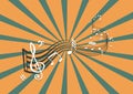 Retro musical abstract background sol key and musical notes