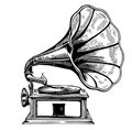 Retro musical gramophone sketch hand drawn in doodle style Vector illustration