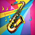 Retro musical instrument saxophone horn vintage music note entertainment