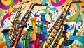 Retro musical wind instrument colorful sax saxophone clarinet
