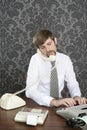 Retro mustache multitask businessman office desk