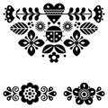 Scandinavian cute folk vector greeting card pattern with ladybird and flowers, black and white spring floral design elements inspi Royalty Free Stock Photo