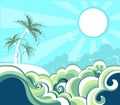 Retro nature tropical seascape background with isl