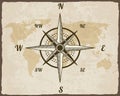 Retro nautical compass. Hand drawn wind rose on map background. Old vector design element for marine theme and heraldry Royalty Free Stock Photo