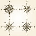 Retro nautical compass set. Hand drawn wind rose. Old vector design element for marine theme and heraldry. Vintage rose Royalty Free Stock Photo