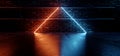 Retro Neon Cyber Triangle Laser Fluorescent Blue Orange Tube Lights Glowing On Old Club Night Dance Grunge Brick Wall Cement Royalty Free Stock Photo